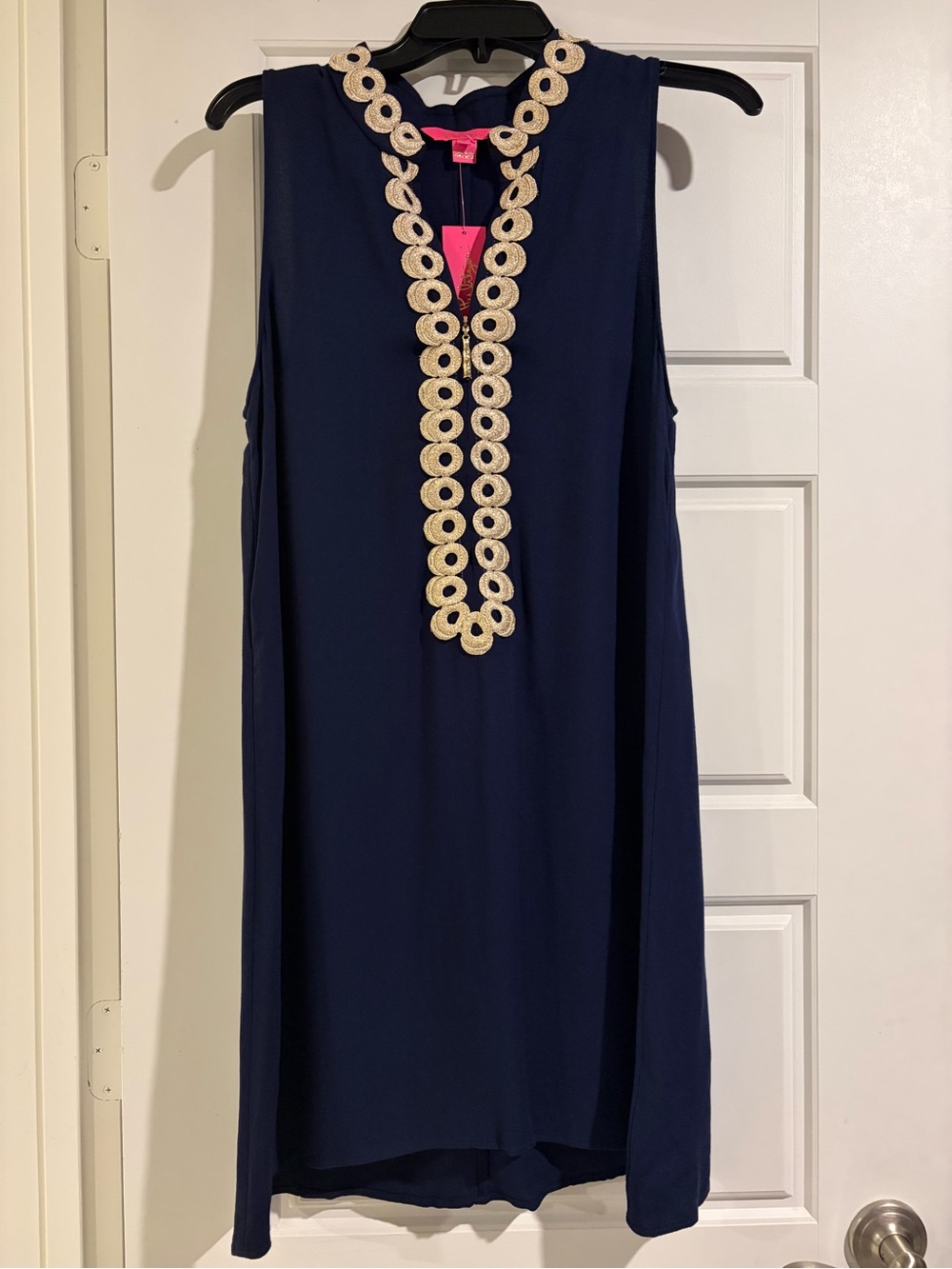 NWT Lilly Pulitzer| Jane Shift Navy Embellished V-Neck Zip Vacation Dress | Sz 6 - Picture 5 of 11